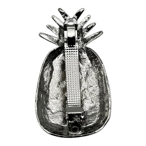 Pineapple Shaped Silver Tone Metal Hair Clip With Textured Design & Durable Back - Picture 3 of 7